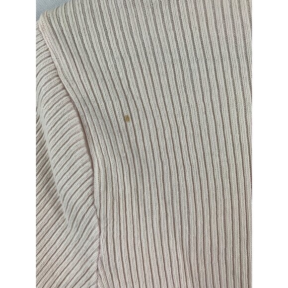 Ribbed Short-Sleeve V-Neck Beige Top With Pearl Button Detail - Picture 5 of 5